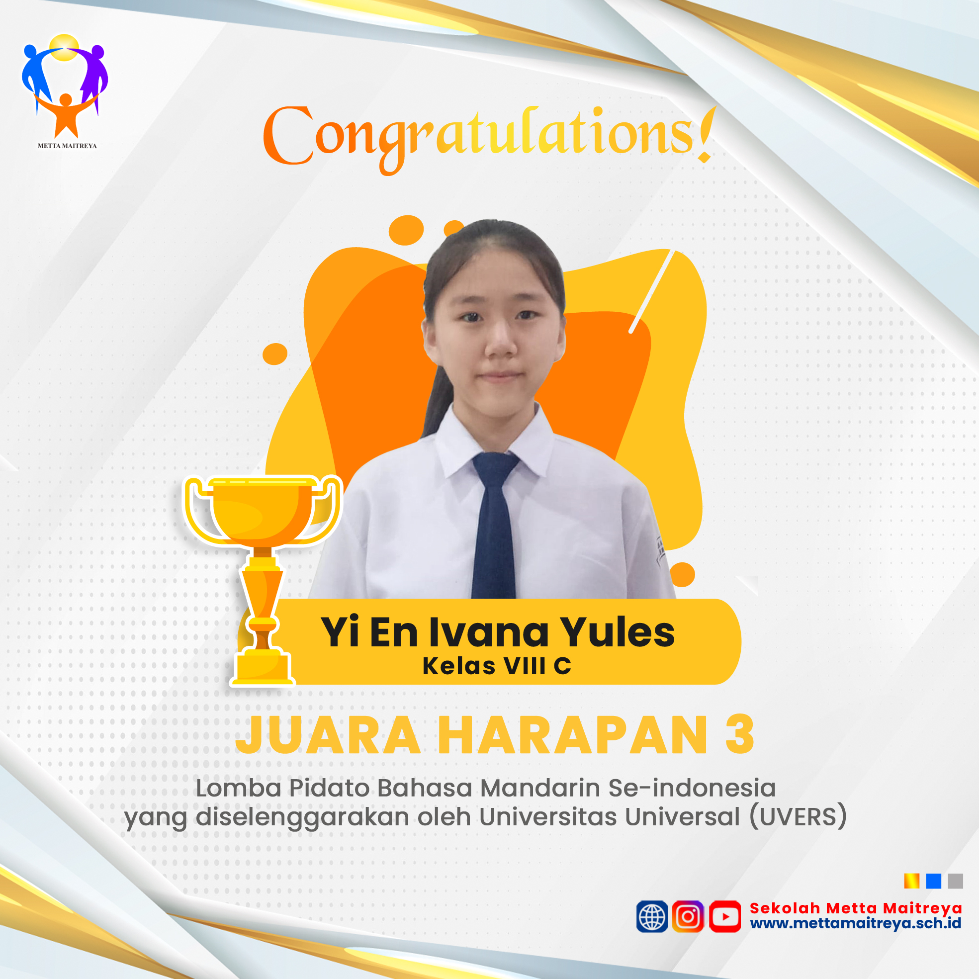 Prestasi Peserta Didik dalam Lomba Bahasa Mandarin se-Indonesia | SMP METTA MAITREYA